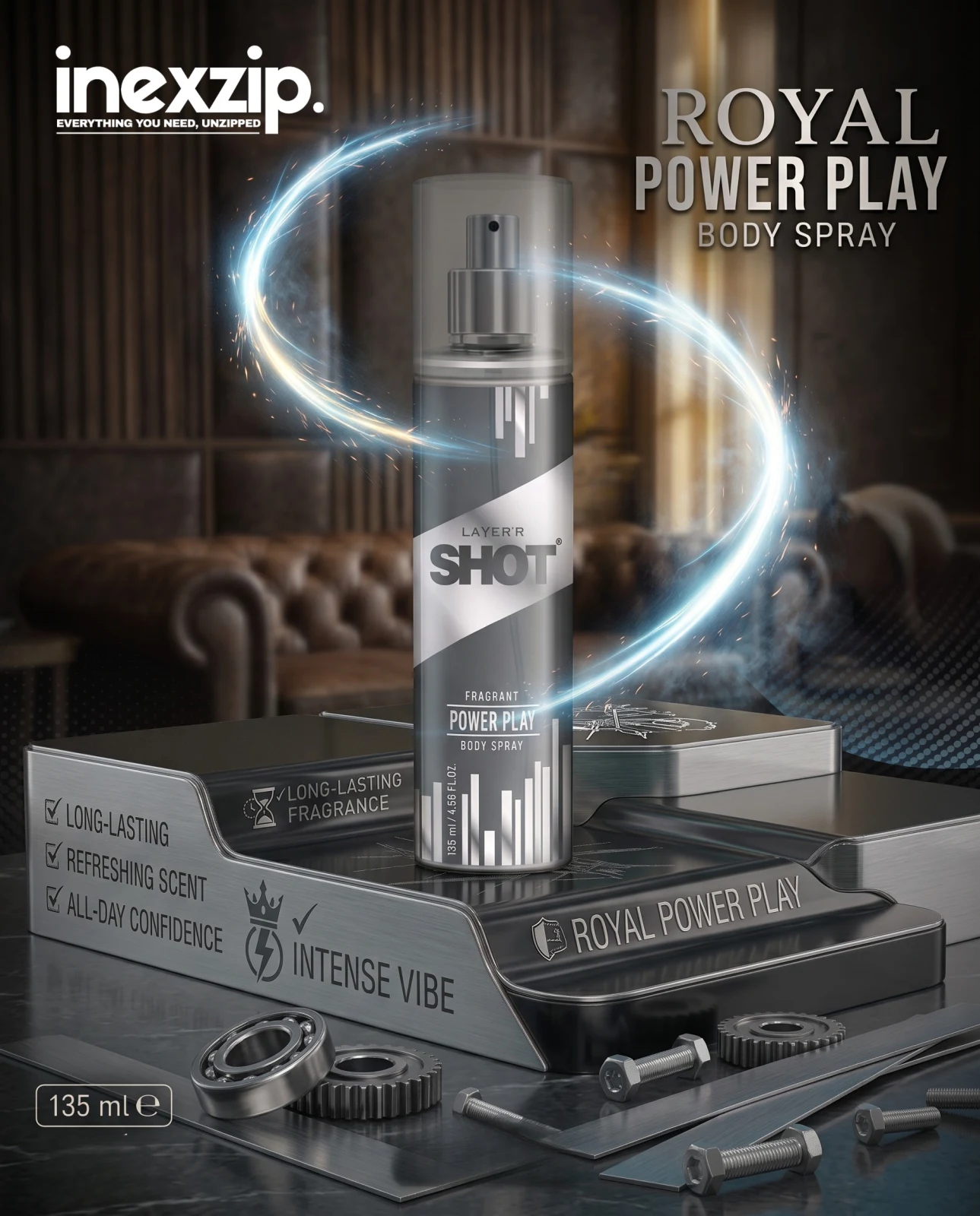 Layer'r Shot Power Play Body Spray for Men - 135ml